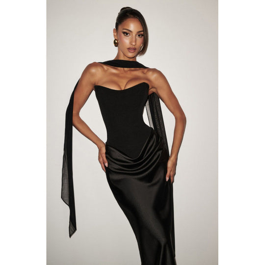 Damen Elegantes Cocktailkleid mit Herzausschnitt und fließendem Rockteil EB