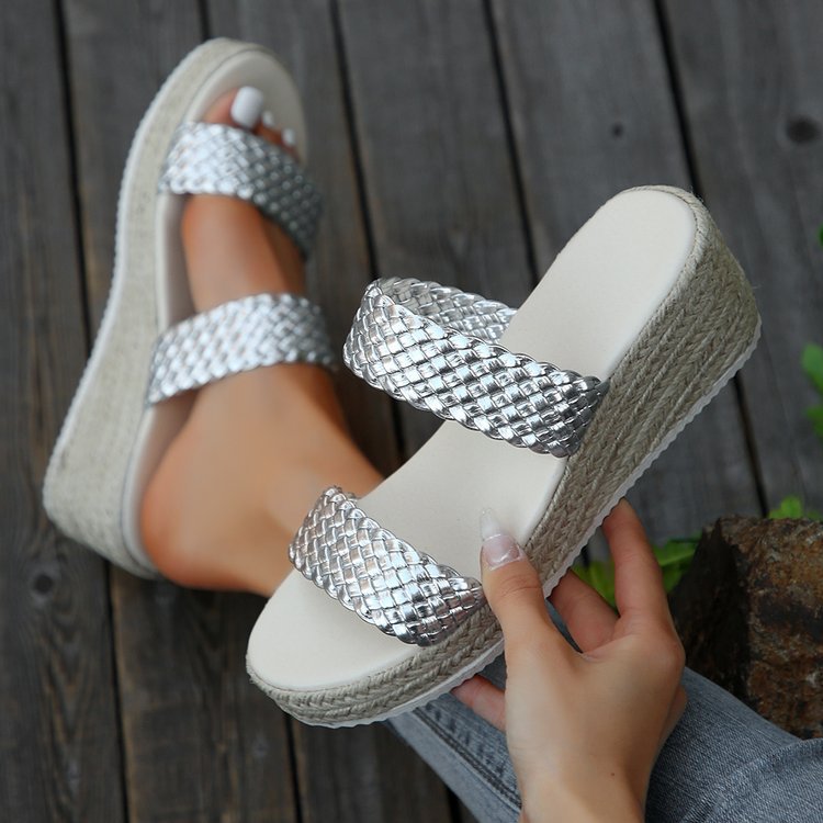 Damen Wedge-Sandalen mit geflochtenem Riemendesign und komfortablem Fußbett EB
