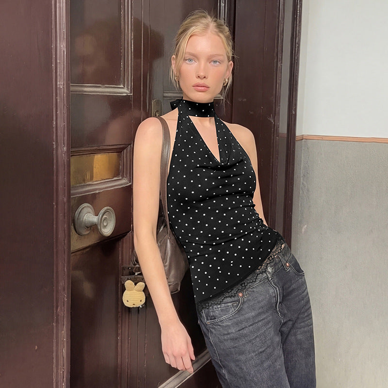 Damen Figurnahes Haltertop mit verspieltem Punktedesign EB