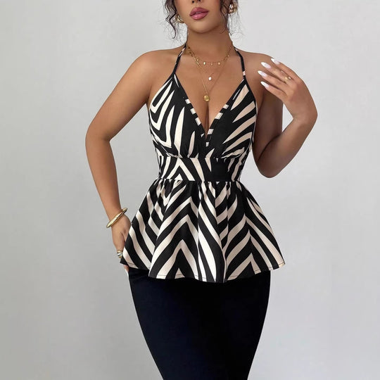 Damen Peplum-Top mit dekorativem V-Ausschnitt EB