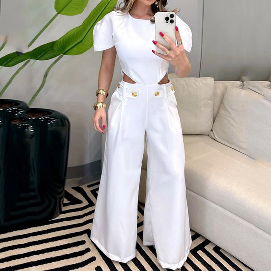 Damen Eleganter Jumpsuit mit Cut-Out und voluminösen Ärmeln EB