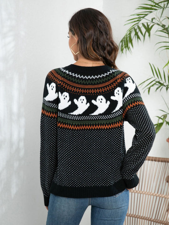Damen Gruseliges Strickpullover mit Totenkopf-Motiv und weichem Material EB