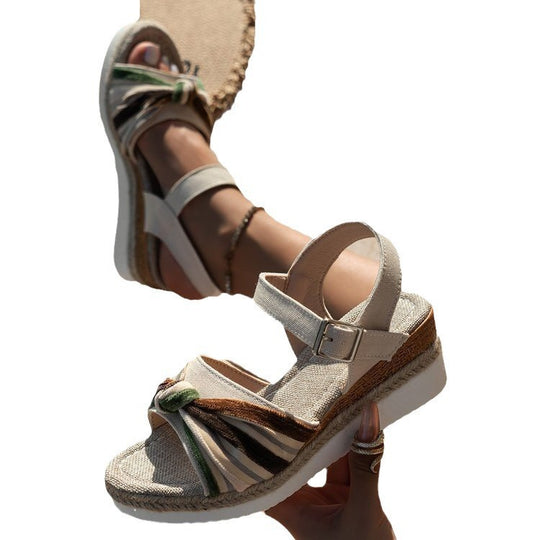 Damen Wedge-Sandalen mit dekorativen Knotendetails und verstellbarem Riemendesign EB