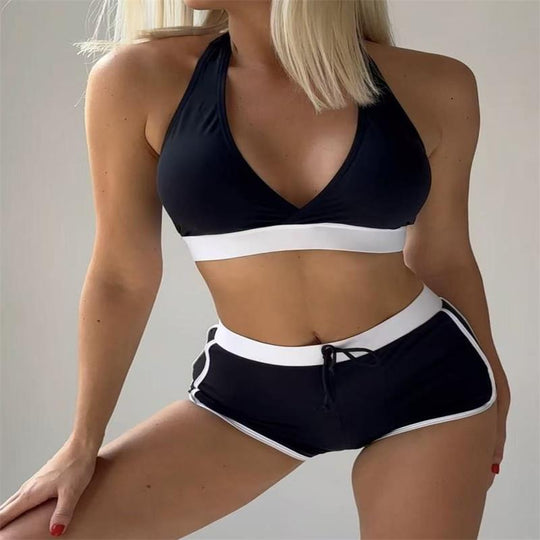 Damen Sport-Bikini-Set mit verstellbaren Trägern und hochgeschnittenen Shorts EB