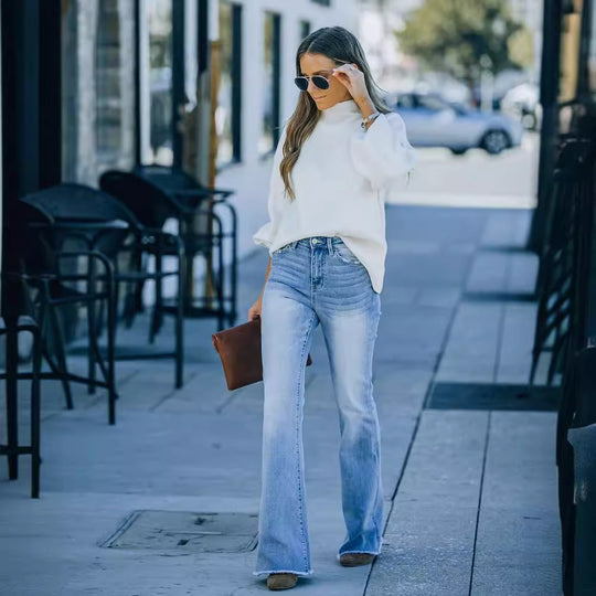 Damen Flared Jeans mit hohem Bund und modernen Vintage-Effekten EB