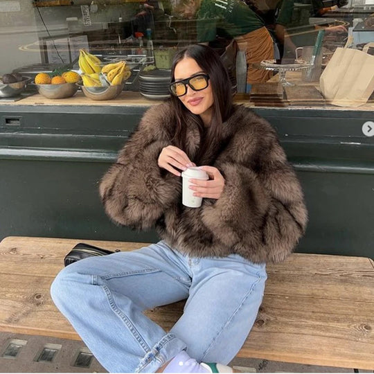 Damen Pelzjacke mit langen, weichen Ärmeln EB