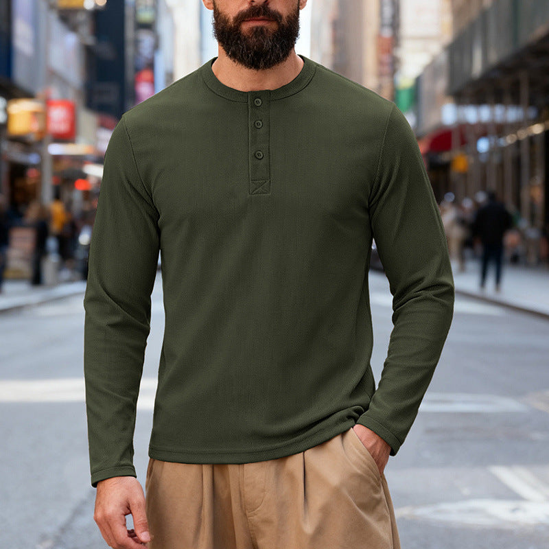 Herren nan Thermo-Henley-Langarmshirt mit Waffelstruktur, Rundhalsausschnitt und Knopfleiste EB