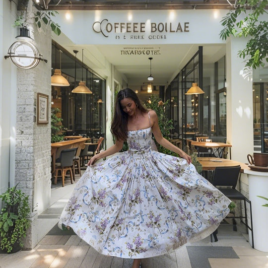 Damen Maxikleid mit floralem Design und feinster Drapierung EB