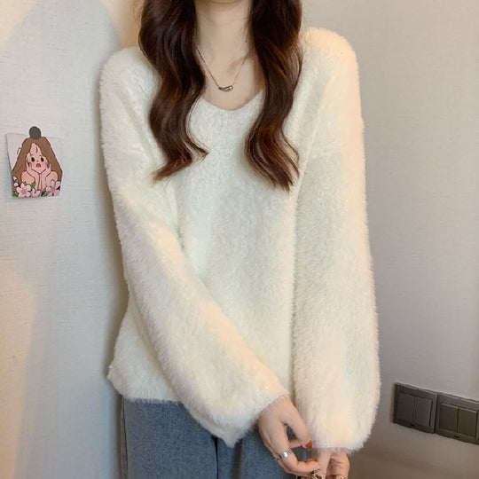 Damen Flauschiger Pullover mit weitem Schnitt EB
