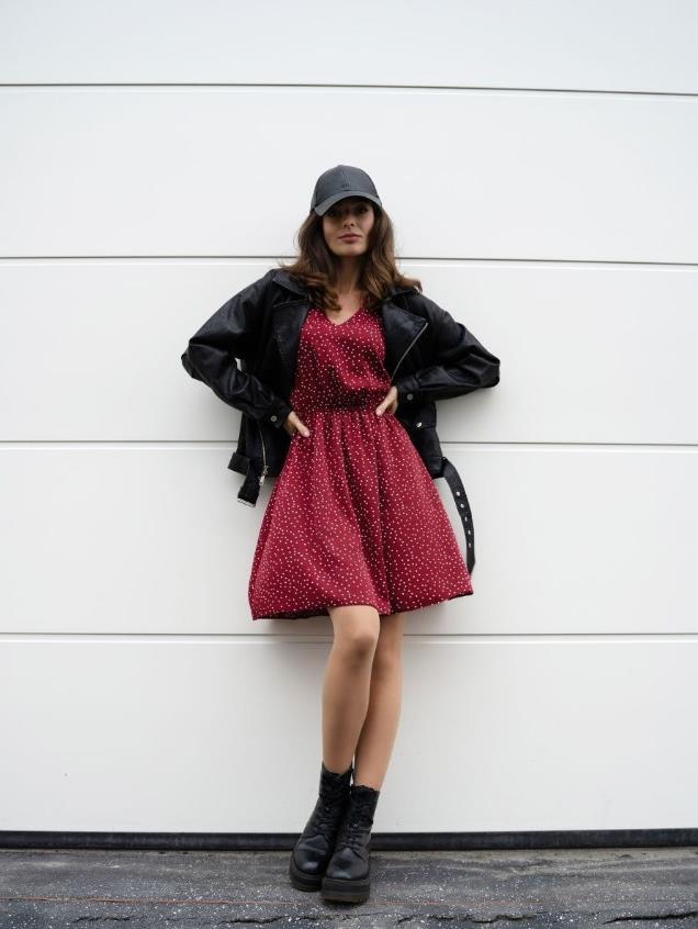 Damen Freizeitkleid mit V-Ausschnitt und Puffärmeln EB