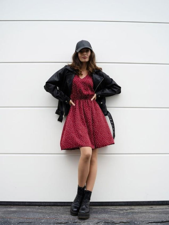 Damen Freizeitkleid mit V-Ausschnitt und Puffärmeln EB