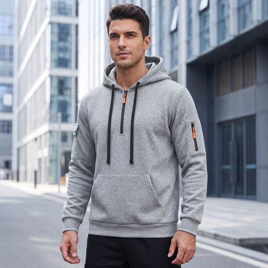 Herren Kapuzenpullover mit halbem Reißverschluss und Utility-Ärmeltasche EB