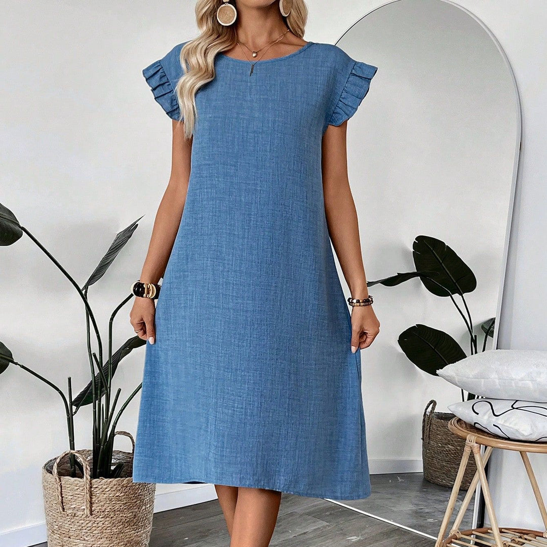 Damen lässiges Midikleid mit Rüschendetails und klassischem Schnitt EB