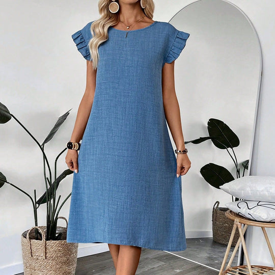 Damen lässiges Midikleid mit Rüschendetails und klassischem Schnitt EB