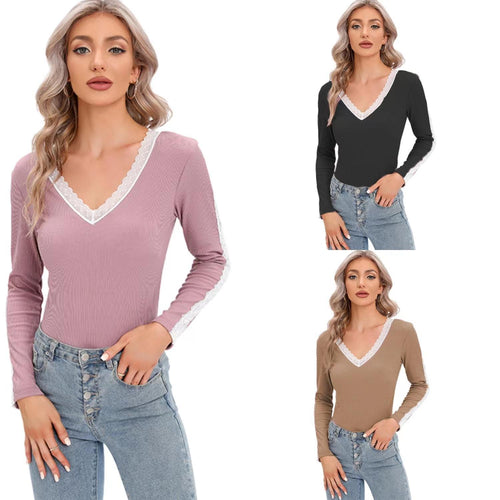 Damen Langarmshirt mit zartem Spitzenbesatz EB