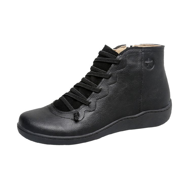 Damen nan knöchelhoher Softleder-Sneakerboot mit seitlichem Reißverschluss elastischer Zierschnürung und ergonomischer Komfortsohle EB