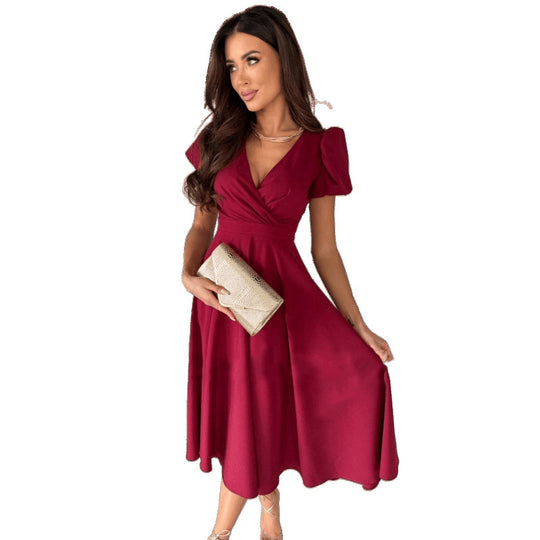 Damen Elegantes A-Linien Midi Kleid mit weichen Falten EB