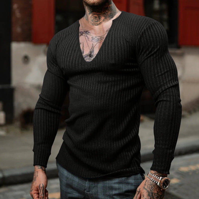 Herren langarm V-Ausschnitt Shirt mit strukturiertem Design EB