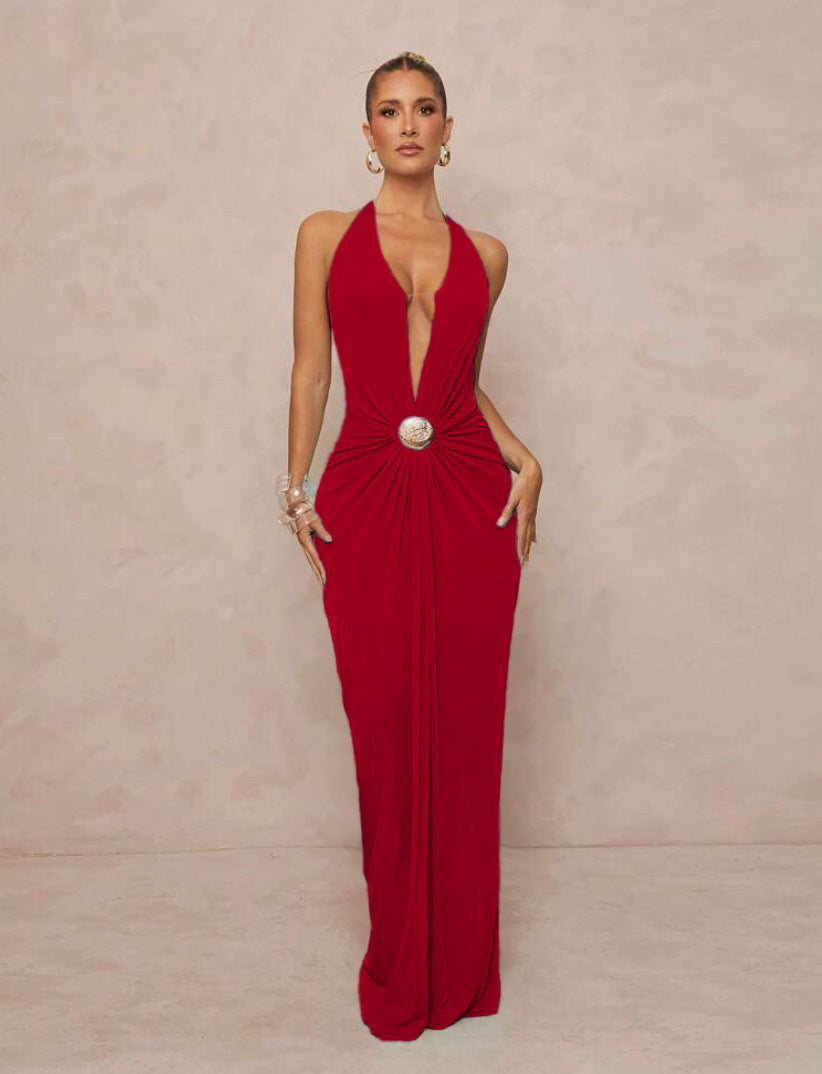 Damen Glamouröses Abendkleid mit tiefem V-Ausschnitt und eleganter Drapierung EB