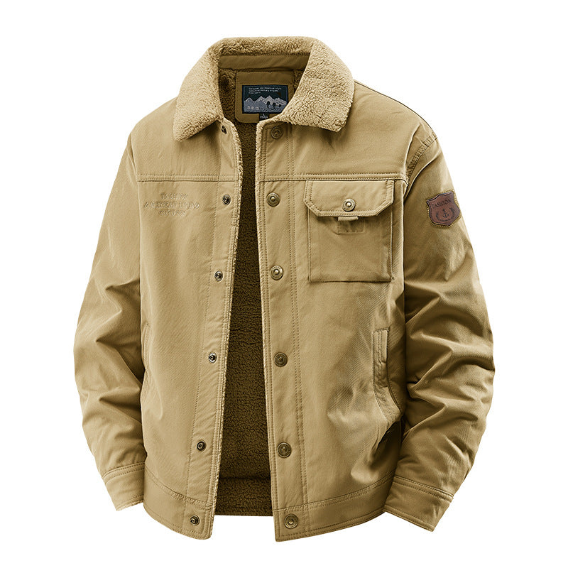 Herren nan gesteppte Canvas-Arbeiterjacke mit Teddykragen, thermischer Innenlage und multiplen Taschen EB