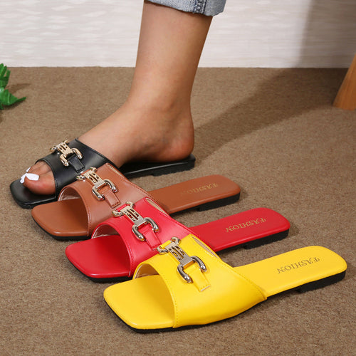 Damen modische Slipper mit trendigem Klettverschluss und glänzenden Akzenten EB