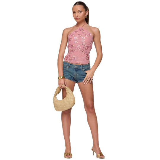 Damen Glitzerndes Halboberteil mit floralen Pailletten und feinen Trägern EB