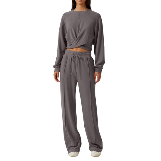 Damen gemütliches Sweatpants-Set mit modischem Crop-Oberteil EB