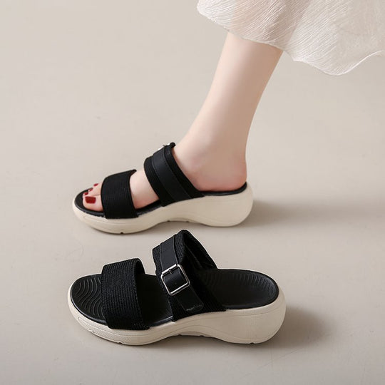 Damen bequeme Sandalen mit breitem Riemen und ergonomischer Sohle EB