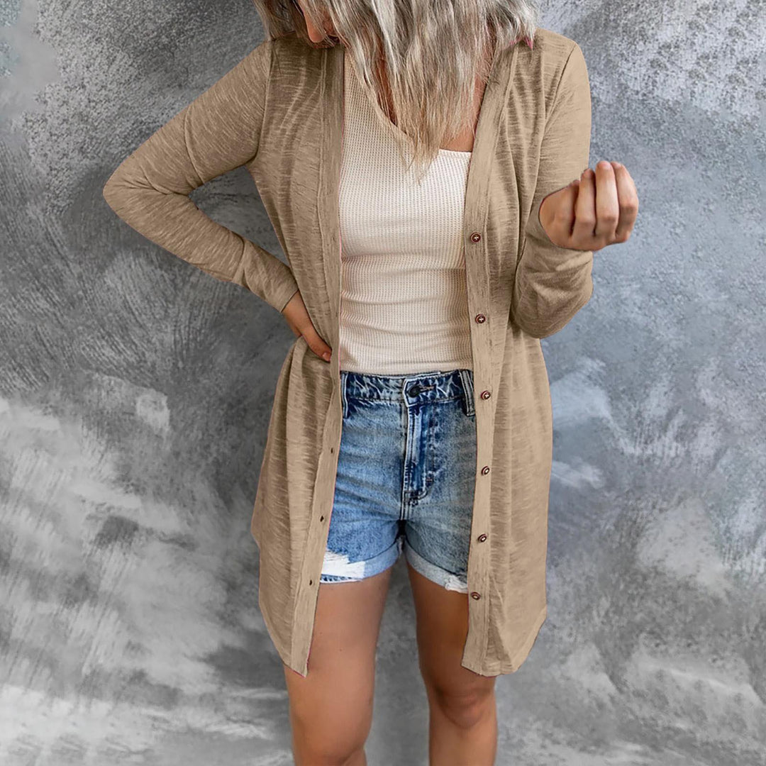 Damen Longline Cardigan mit umfassendem Knopfverschluss und elegantem Schnitt EB