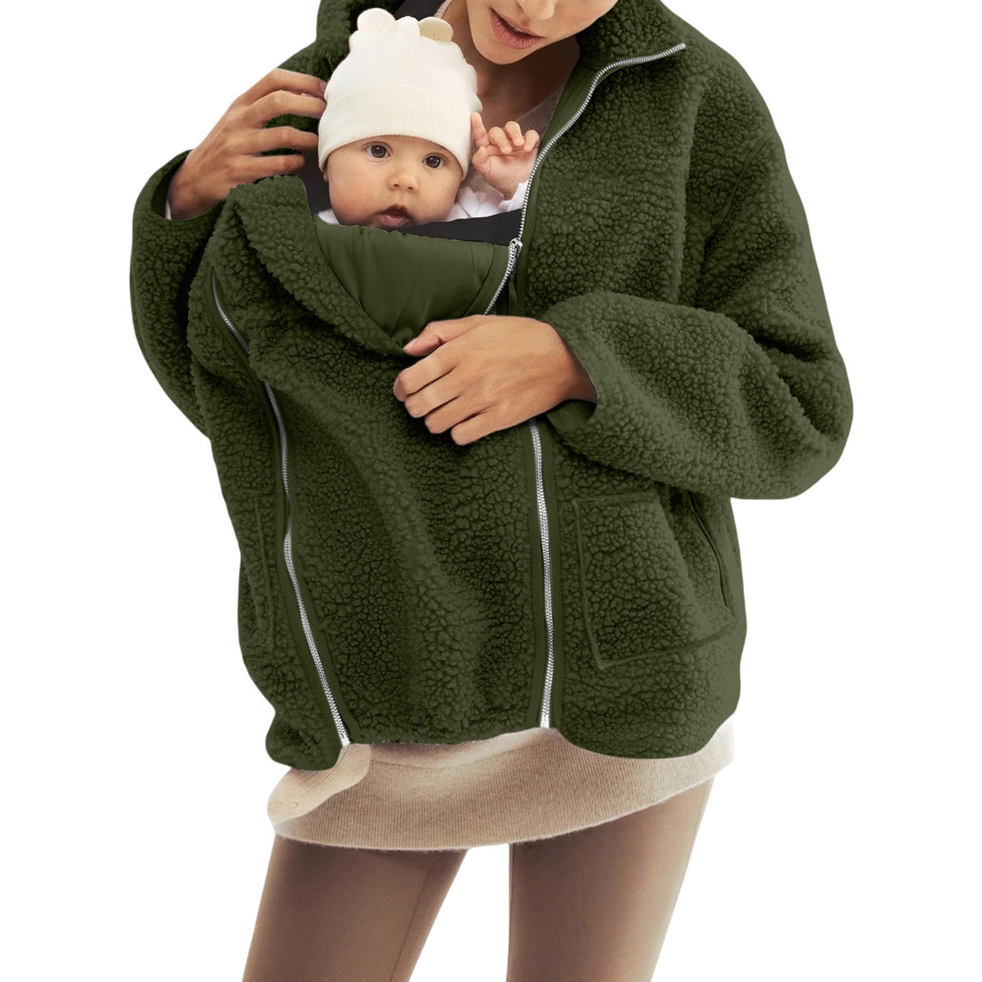 Damen nan oversized Teddyfleece Jacke mit Stehkragen und durchgehendem Reißverschluss EB