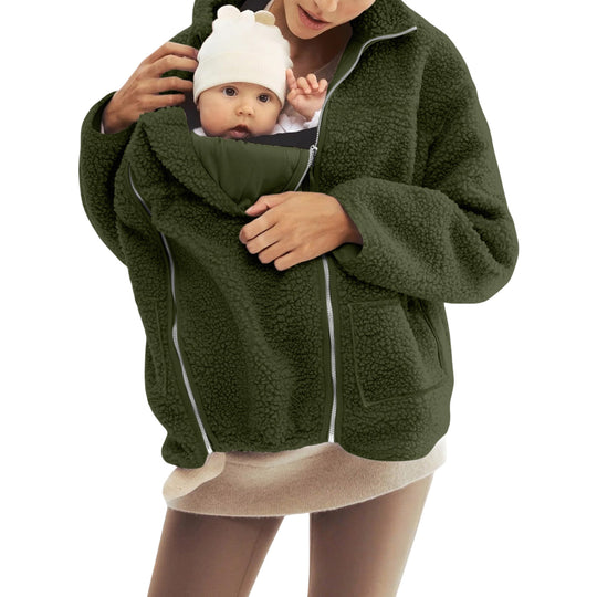 Damen nan oversized Teddyfleece Jacke mit Stehkragen und durchgehendem Reißverschluss EB