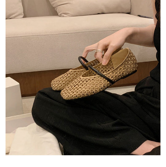Damen Ballerina-Schuhe mit atmungsaktivem Mesh-Obermaterial und elastischem Riemen EB