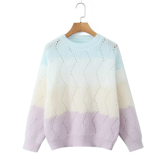 Damen Strickpullover mit modernem Wellenmuster und sanften Farbverläufen EB