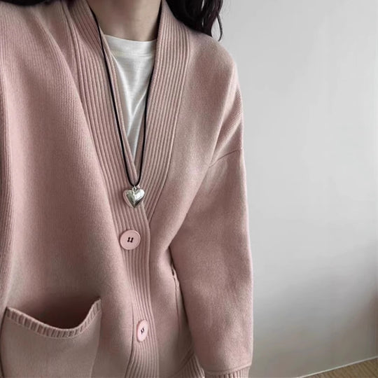 Damen Großer Strickcardigan mit tiefem V-Ausschnitt und praktischen Taschen EB