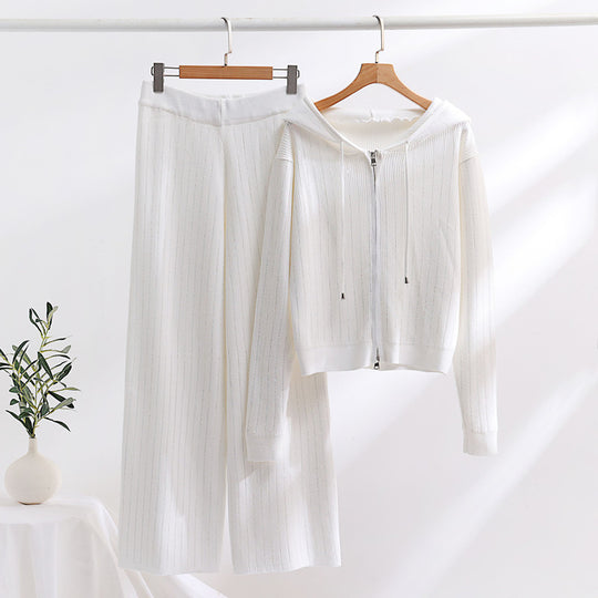 Damen modisches Loungewear-Set mit hohem Kragen und Reißverschluss EB
