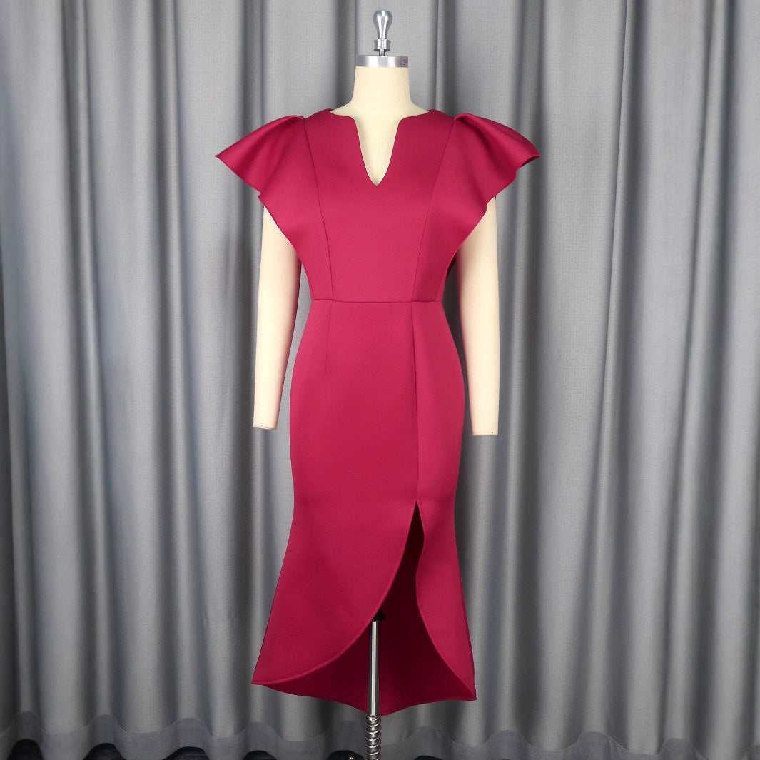 Damen figurbetontes Abendkleid mit voluminösen Rüschendetails EB