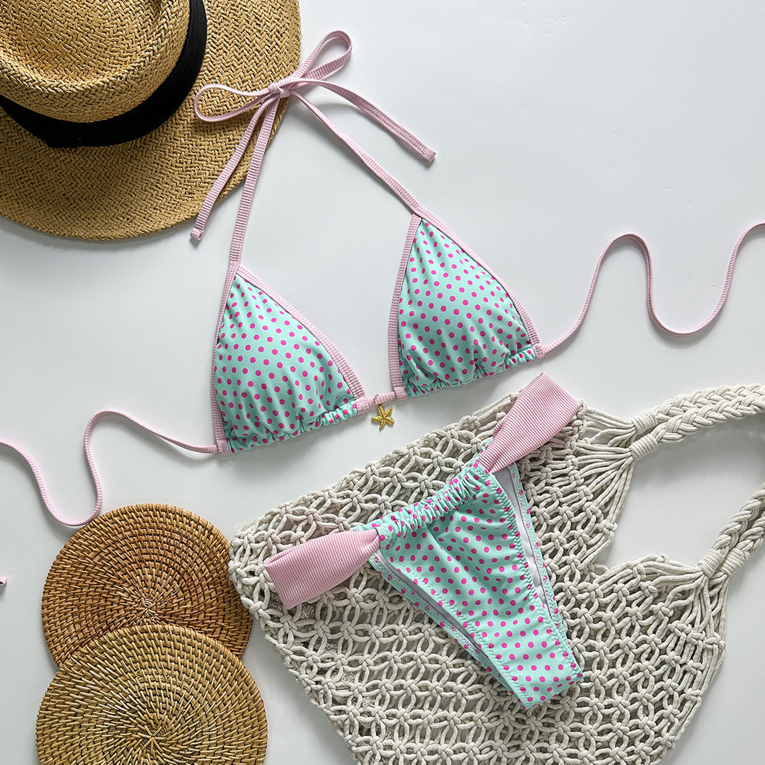 Damen Triangel-Bikini mit stilvollen Punktemuster EB