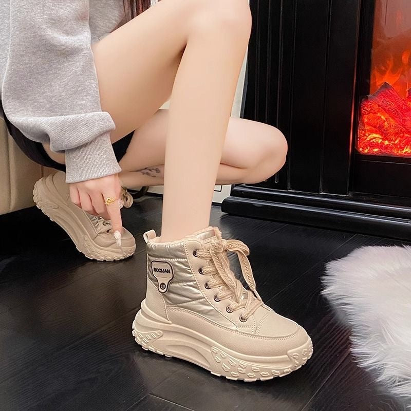Damen sportive High-Top Sneakers mit warmem Futter und rutschfester Sohle EB