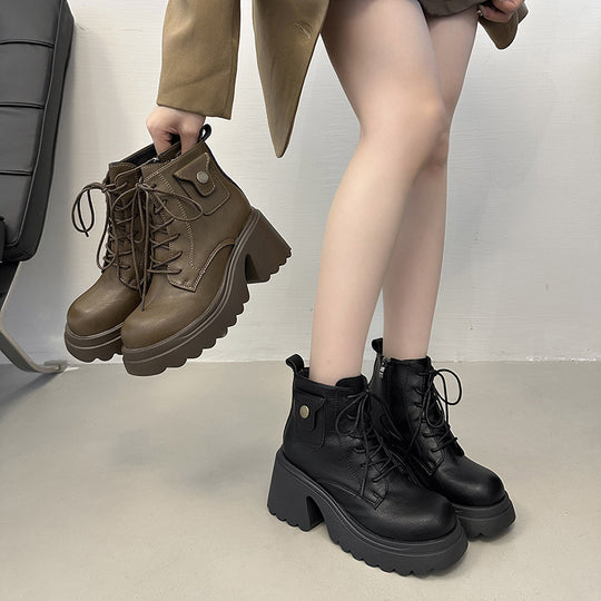 Damen Chunky Stiefel mit hohem Absatz und seitlichem Reißverschluss EB