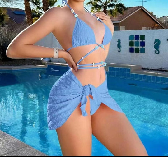Damen Triangel-Bikini mit modischem Wickelrock EB