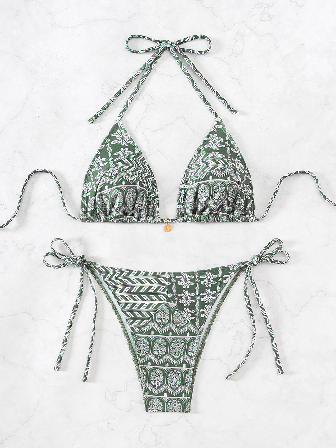 Damen Triangel-Bikini mit verspielt floralem Design und bindbaren Trägern EB