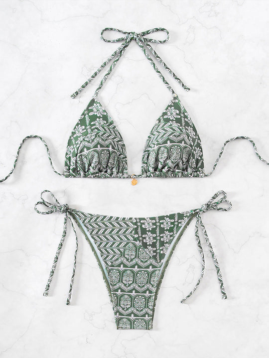 Damen Triangel-Bikini mit verspielt floralem Design und bindbaren Trägern EB