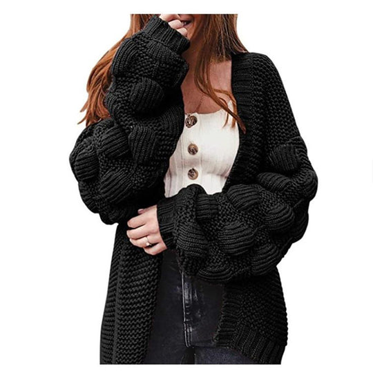 Damen Strickjacke mit voluminösen Puffärmeln und strukturierter Maschenoptik EB