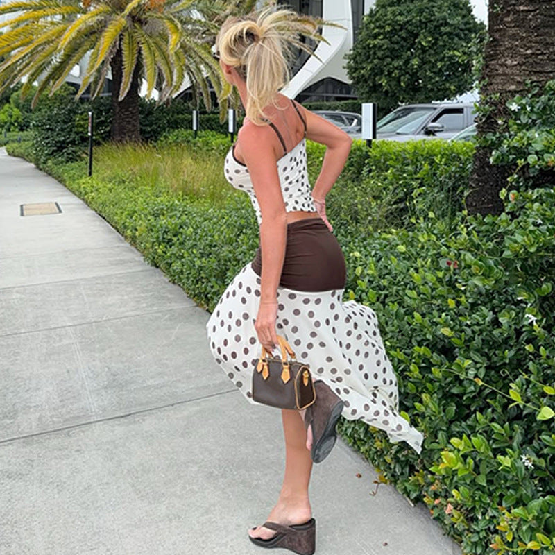 Damen Verspieltes Polka Dot Kleid mit Rüschenelementen und elastischem Taillenband EB