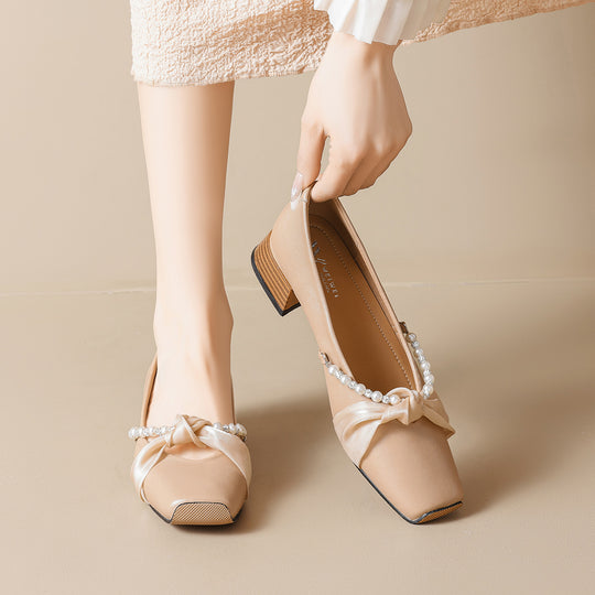 Damen elegante Ballerinas mit modischem Schleifenakzent und funkelnden Perlen EB