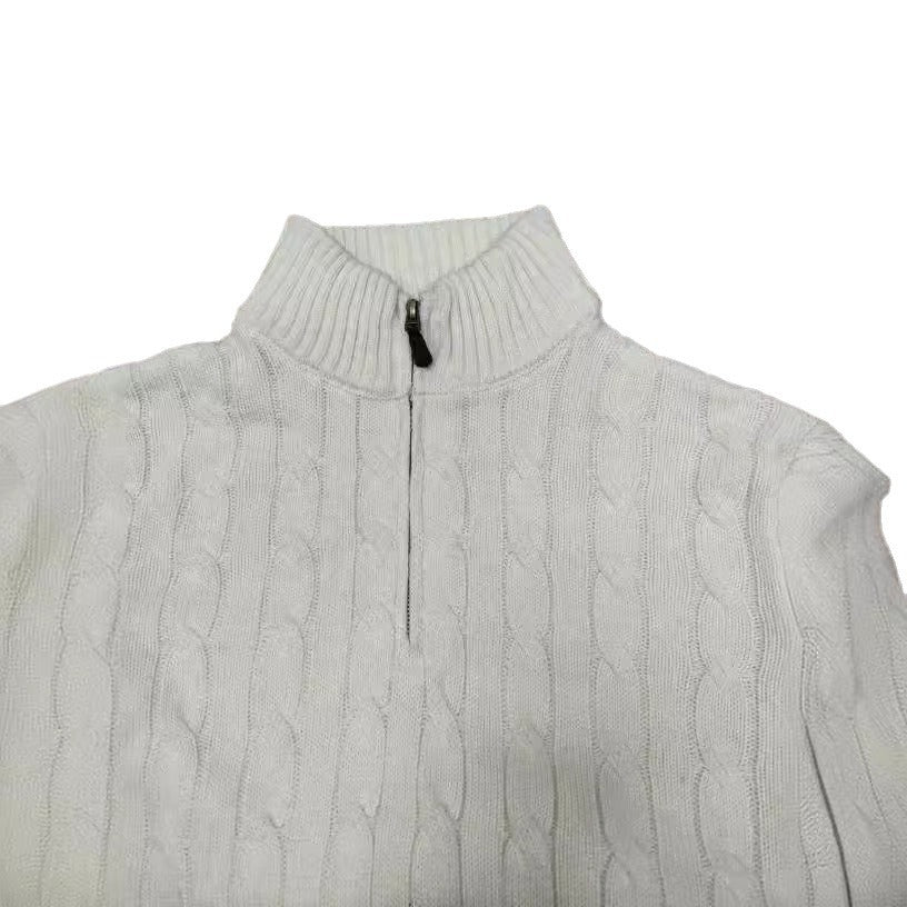 Herren eleganter Strickpullover mit halbem Reißverschluss und Zopfstrickmuster EB