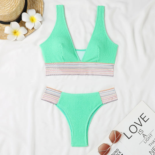 Damen Bikini-Set mit modernem V-Ausschnitt und strukturiertem Material EB