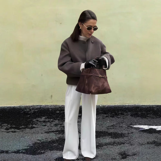 Damen Modische Oversized-Wolljacke mit stylischen Knopfdetails EB