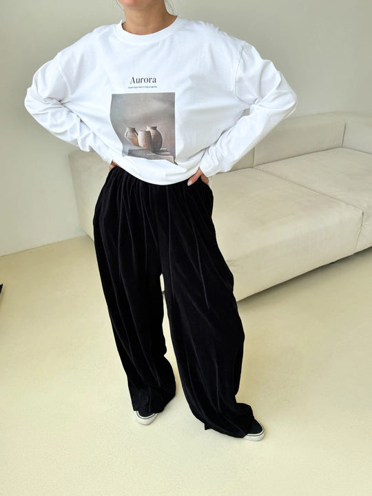 Damen weite Velours-Hose mit elastischem Bund und praktischen Seitentaschen EB