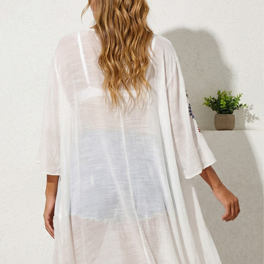 Damen luftiger und eleganter Strandkimono mit floralen Häkelakzenten EB